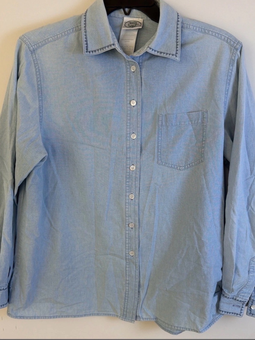 Laura Ashley Vintage Light Wash Denim Button Down Shirt Women's USA 14